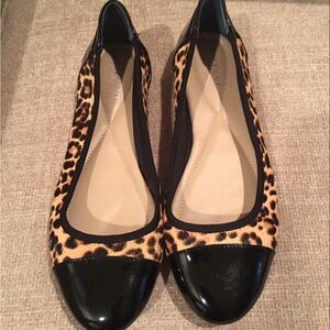 Leopard Print Cap-Toe Ballet Flats - Black & Tan